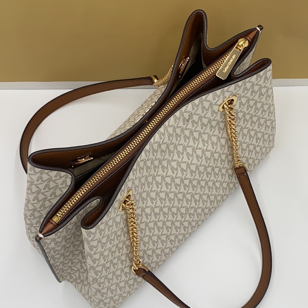 MICHAEL KORS TEAGEN LG LONG DROP SATCHEL VANILLA - Picture 9 of 16